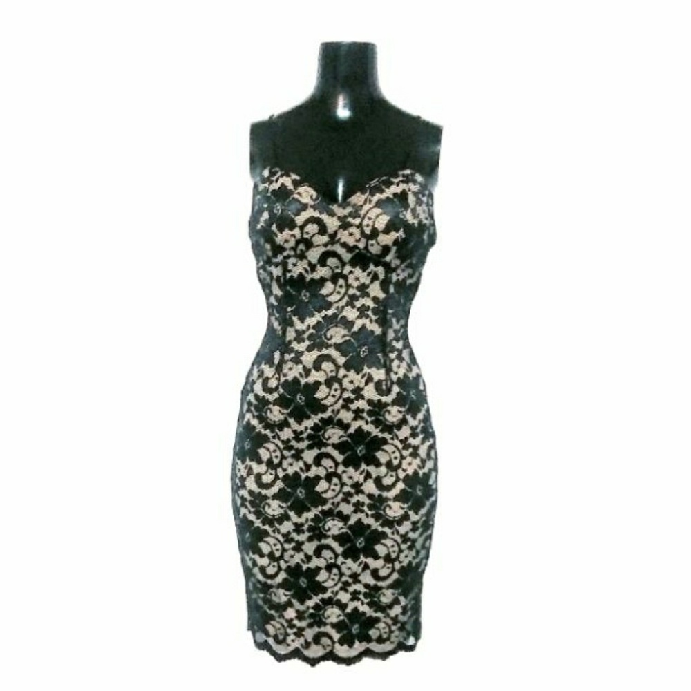Windsor Tan & Black Lace Overlay Strappy Dress 👗